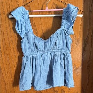 Hollister Blue Sleeveless Smocked Blouse